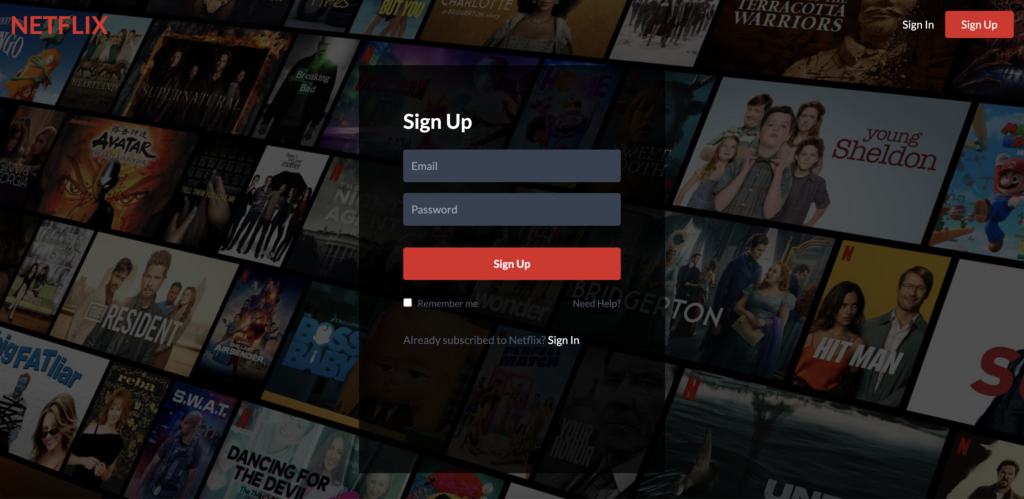 Sign Up form for a Netflix Project